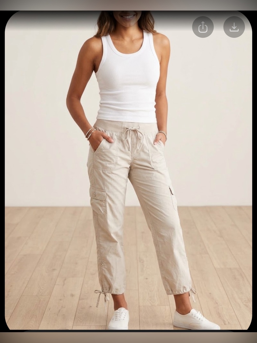 Crave Fame Beige Drawstring Cargo Ankle Pants